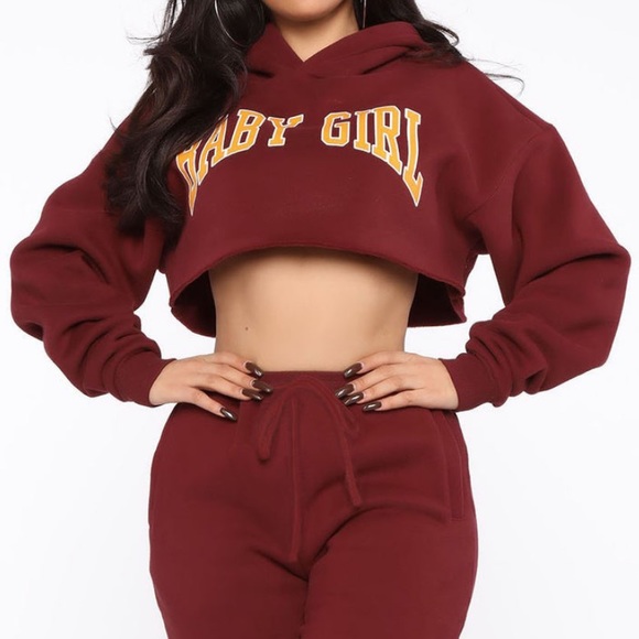 Fashion Nova Sweaters Baby Girl Cropped Hoodie Burgundy Poshmark